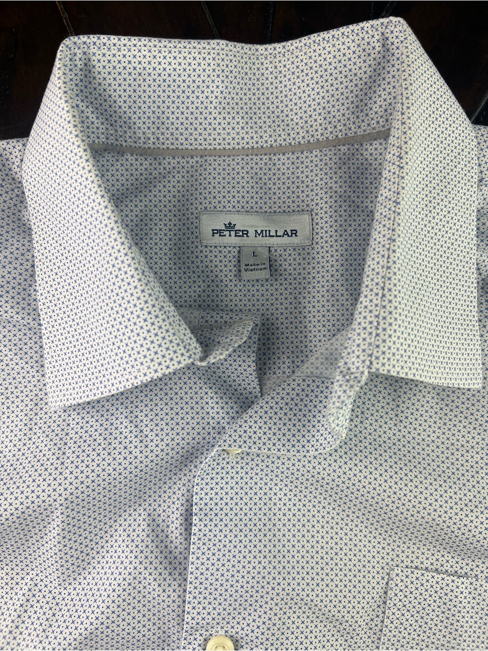 Peter Millar White Dress Shirt with Blue Micro Pattern